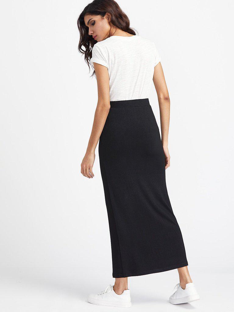 Elastic Waist Longline Jersey Skirt-bottom-Des Mess