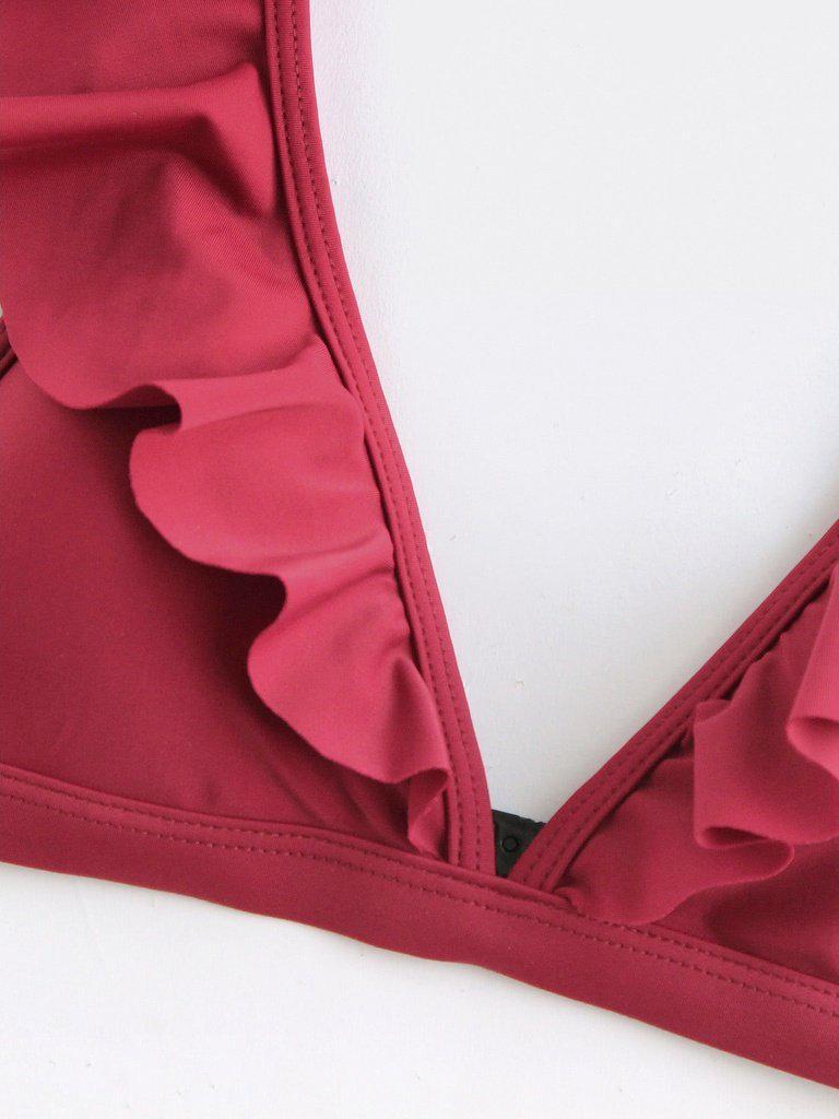 Ruffle Detail Adjustable Strap Bikini Set-swimwear-Des Mess
