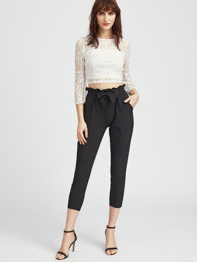 Ruffle Waist Self Tie Capri Pants-bottom-Des Mess