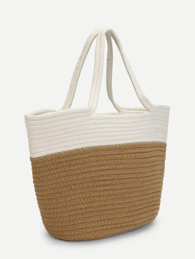 Two Tone Straw Tote Bag-accessories-Des Mess
