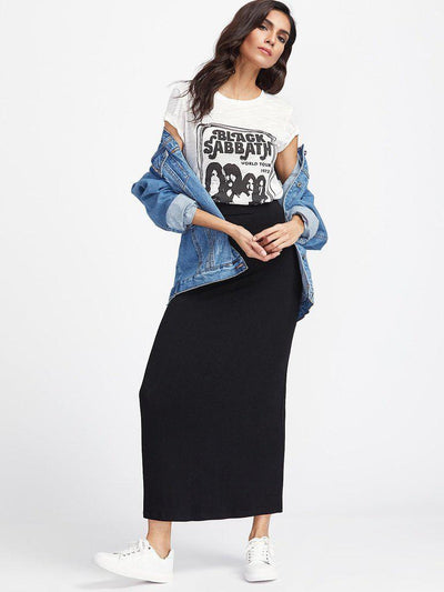 Elastic Waist Longline Jersey Skirt-bottom-Des Mess