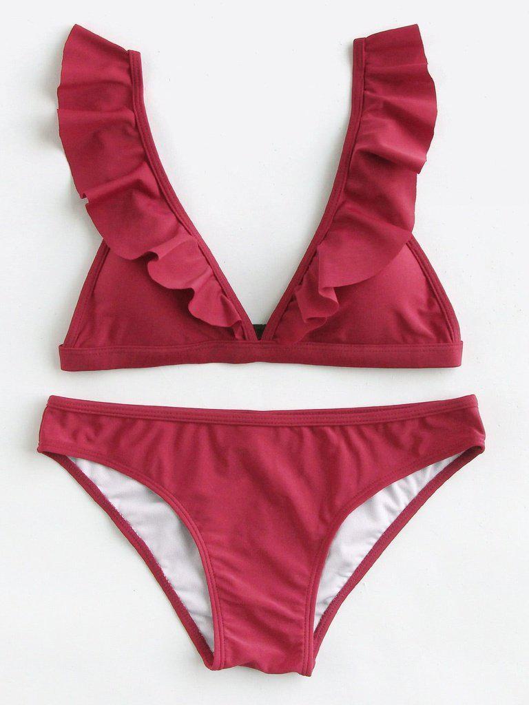 Ruffle Detail Adjustable Strap Bikini Set-swimwear-Des Mess
