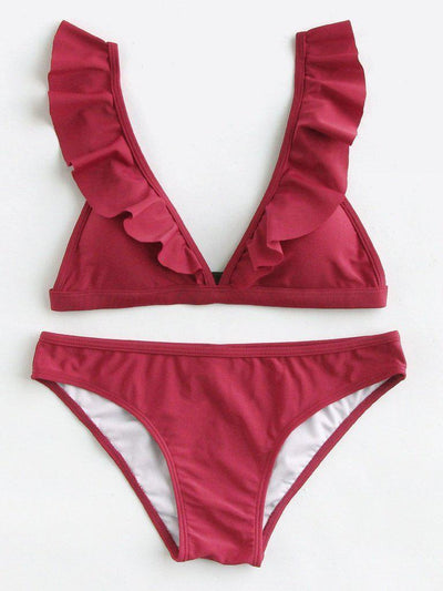 Ruffle Detail Adjustable Strap Bikini Set-swimwear-Des Mess