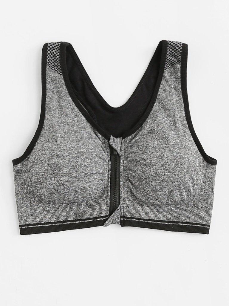Zipper Front High Impact Sports Bra-sportswear-Des Mess