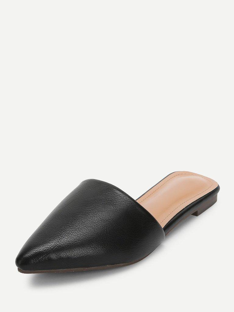 PU Pointed Toe Flat Mules-shoes-Des Mess
