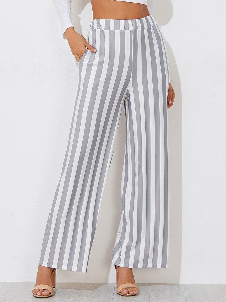 Block Striped Wide Leg Pants-bottom-Des Mess