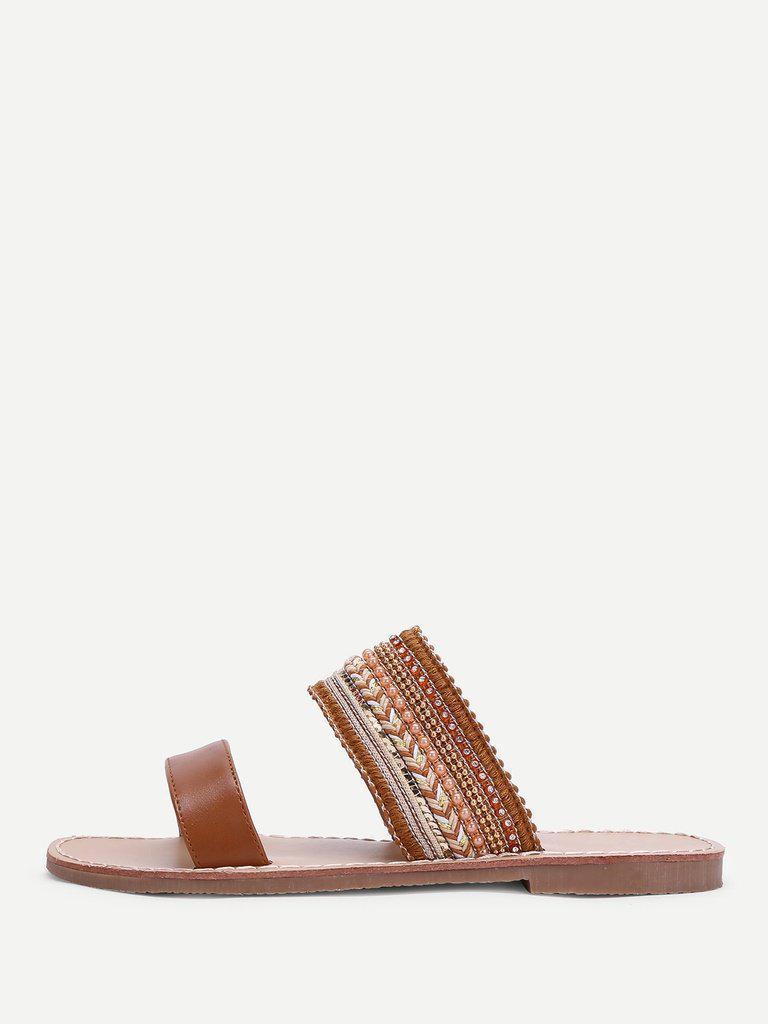 Tribal Embellished Flat Sandals-shoes-Des Mess