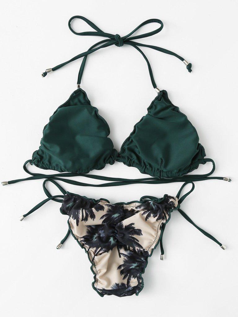 Self Tie Palm Print Bikini Set-swimwear-Des Mess