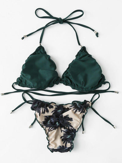 Self Tie Palm Print Bikini Set-swimwear-Des Mess