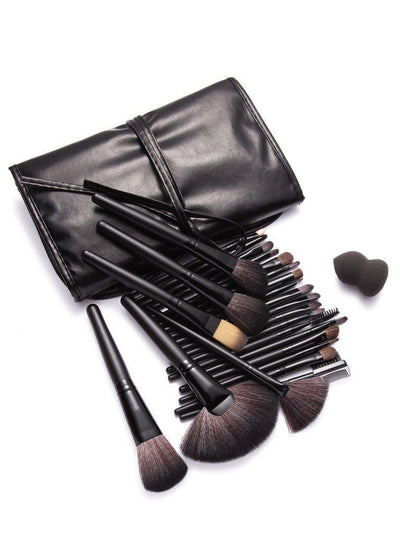 24Pcs Black Professional Makeup Brush Set with Leather Bag-makeup-Des Mess