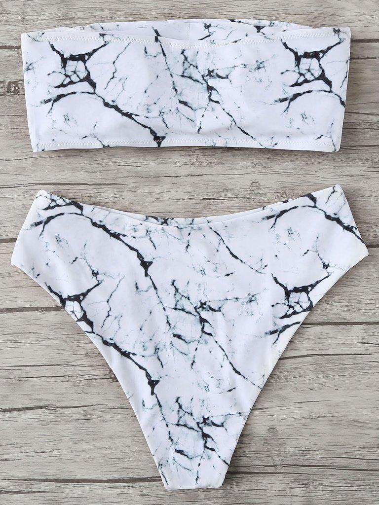 Marble Pattern Bandeau Bikini Set-swimwear-Des Mess