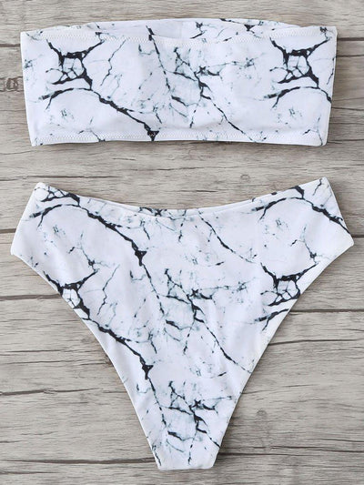 Marble Pattern Bandeau Bikini Set-swimwear-Des Mess