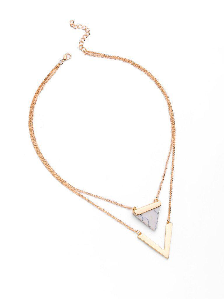 Metal V Shaped And Triangle Design Layered Necklace-jewelry-Des Mess