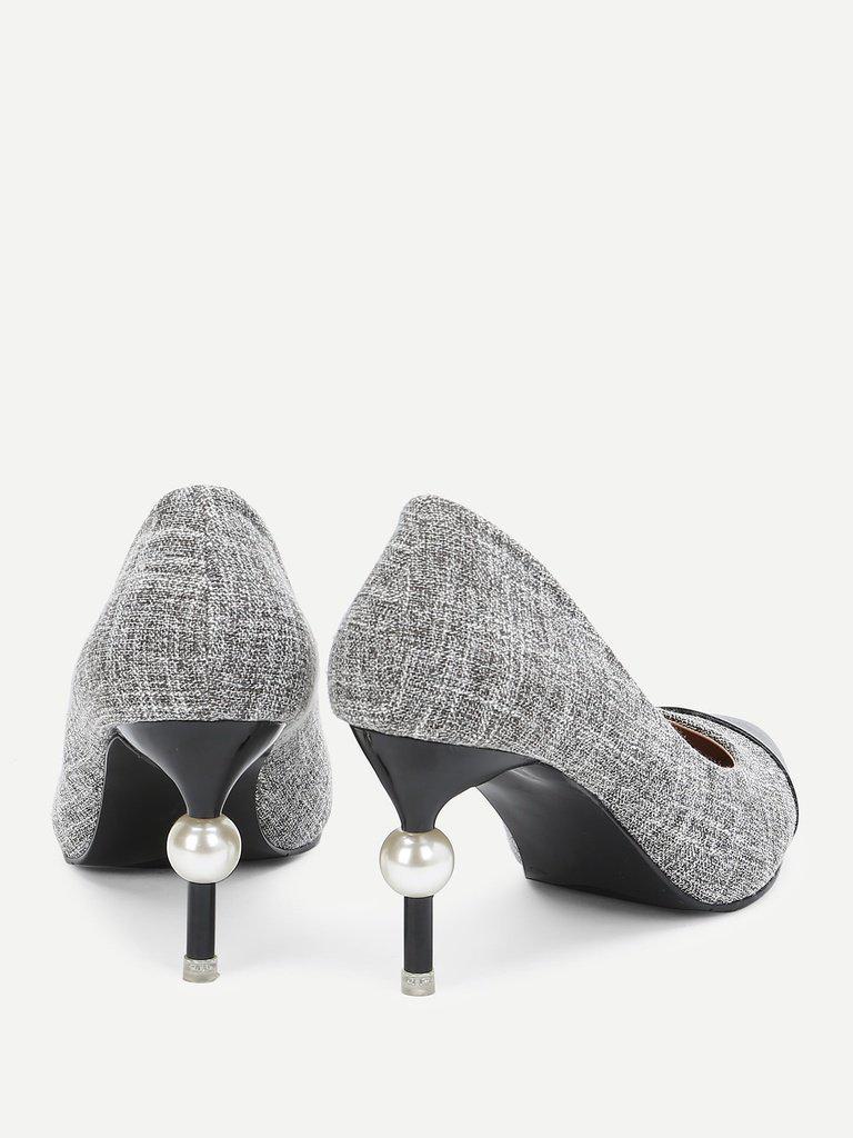 Faux Pearl Decor Cap Toe Heels-shoes-Des Mess