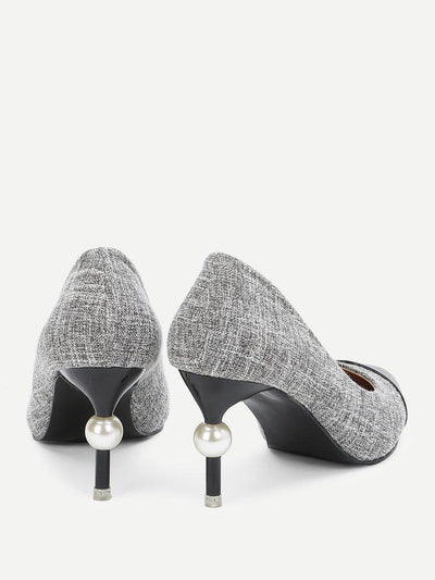 Faux Pearl Decor Cap Toe Heels-shoes-Des Mess