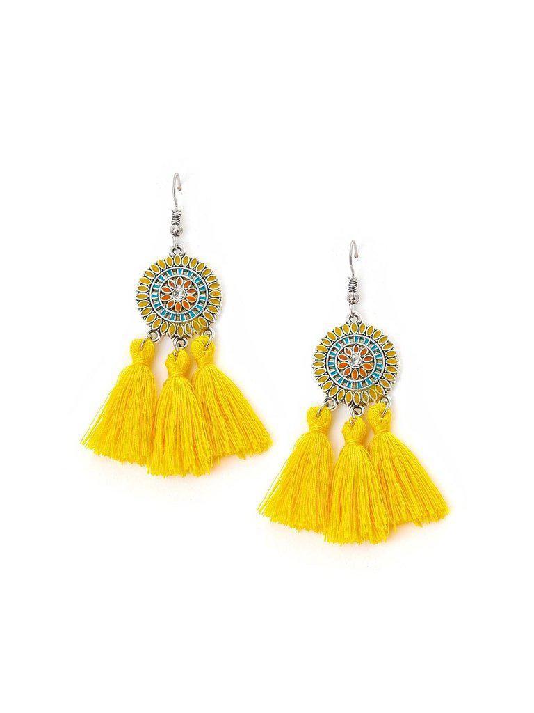 Rhinestone Detail Tassel Drop Earrings-jewelry-Des Mess