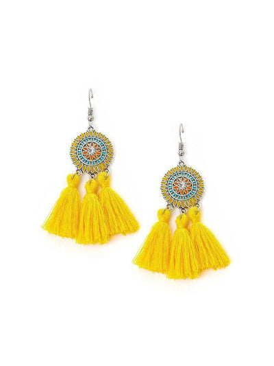 Rhinestone Detail Tassel Drop Earrings-jewelry-Des Mess