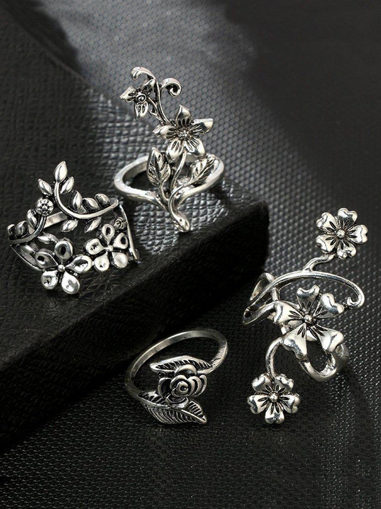Spiral Flower Wrap Ring Set 4pcs-jewelry-Des Mess