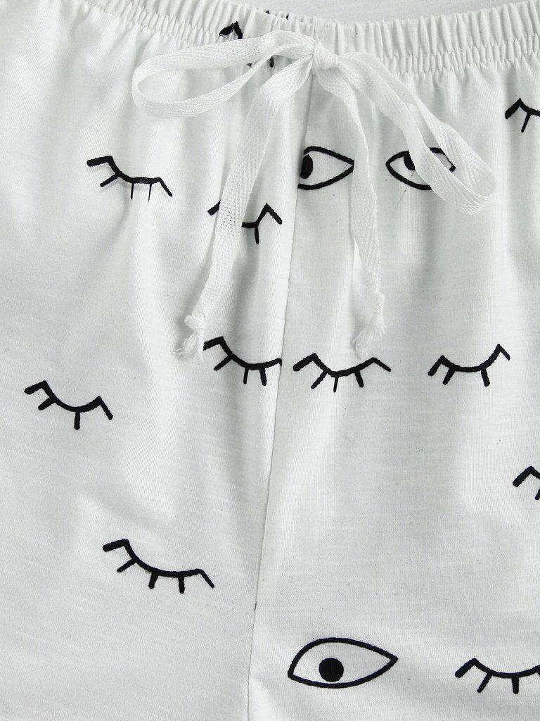 Closed Eyes Print Tee And Shorts Pajama Set-loungewear-Des Mess