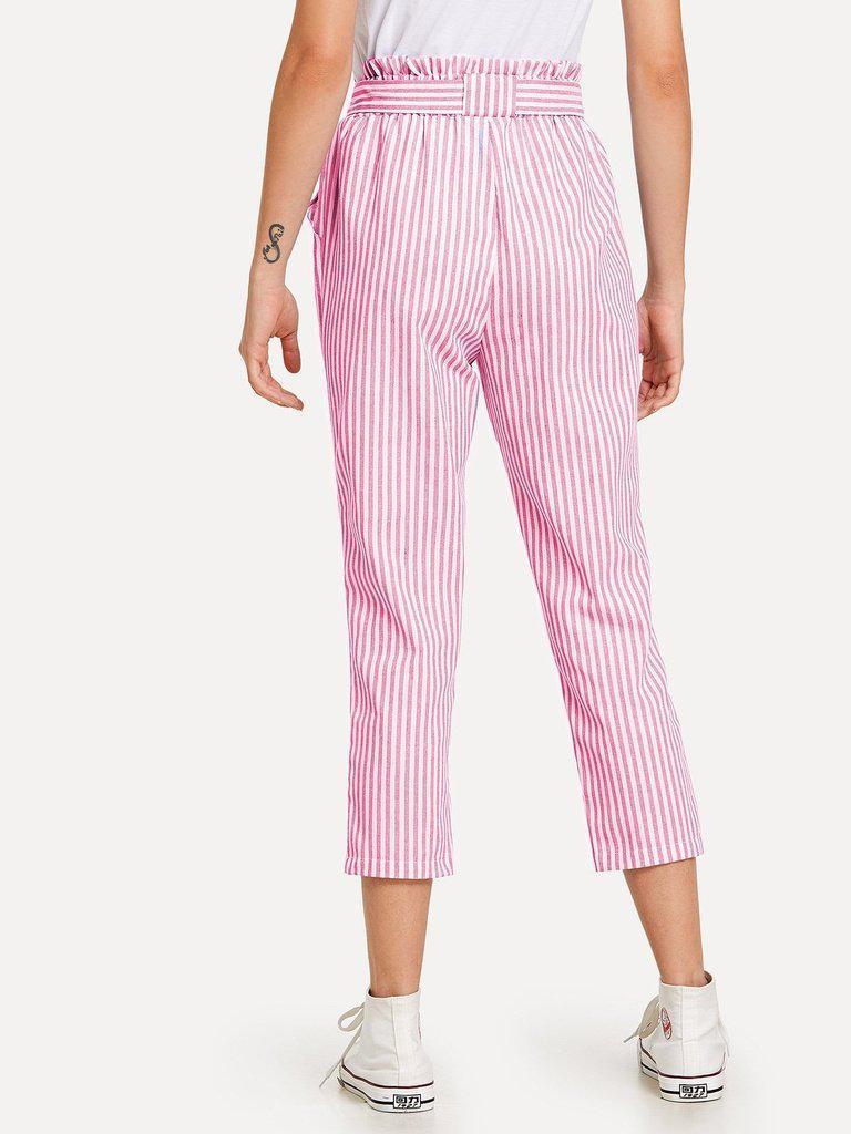 Striped Knot Front Pants-bottom-Des Mess