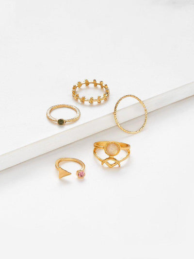 Leaf & Geometric Design Ring Set With Gemstone-jewelry-Des Mess