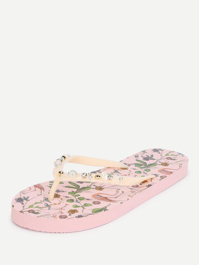 Calico & Bird Print Flip Flops-shoes-Des Mess