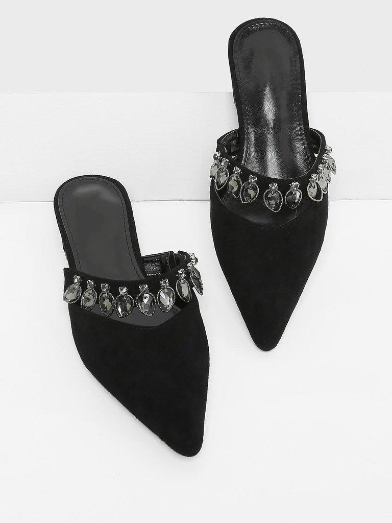 Pointed Toe Suede Flats With Rhinestone-shoes-Des Mess