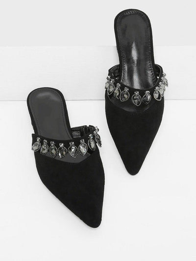 Pointed Toe Suede Flats With Rhinestone-shoes-Des Mess