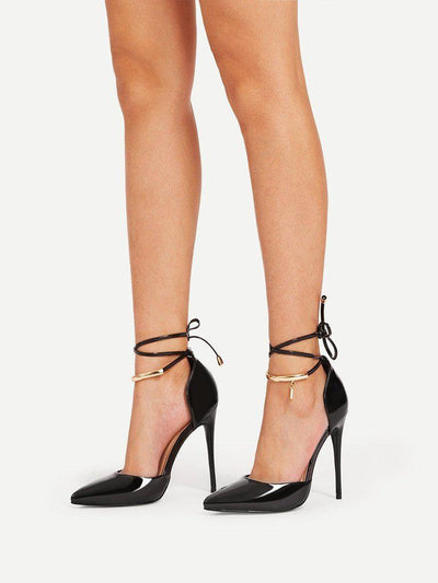 Pointed Toe Tie Leg Stiletto Heels-shoes-Des Mess