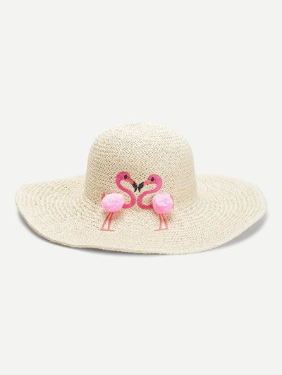 Flamingos Decorated Straw Hat-accessories-Des Mess