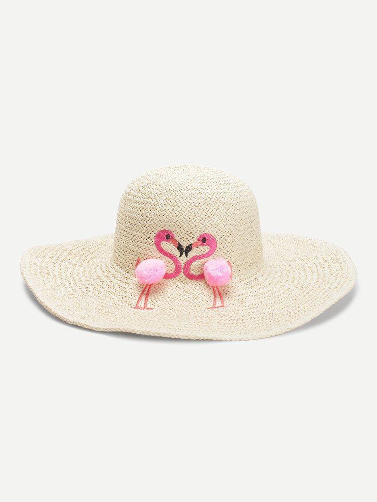 Flamingos Decorated Straw Hat-accessories-Des Mess