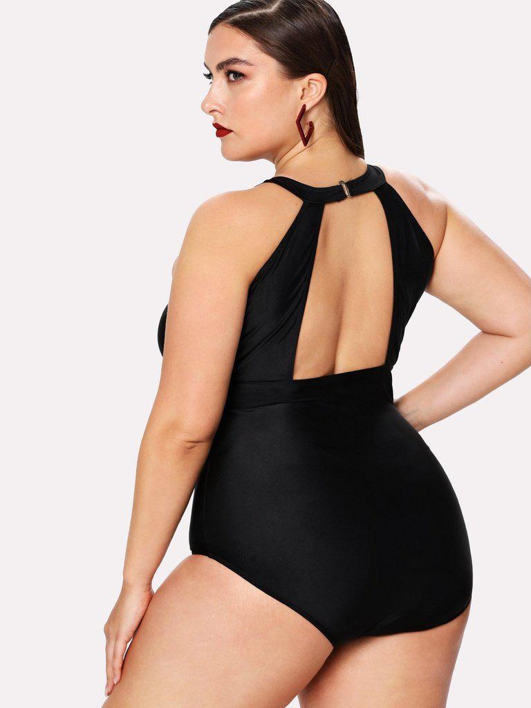 Mesh Panel High Neck Swimsuit-swimwear-Des Mess