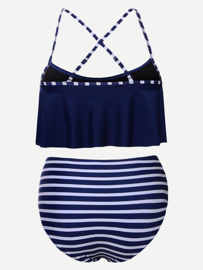 Striped High Waist Bikini Set-swimwear-Des Mess