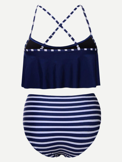Striped High Waist Bikini Set-swimwear-Des Mess