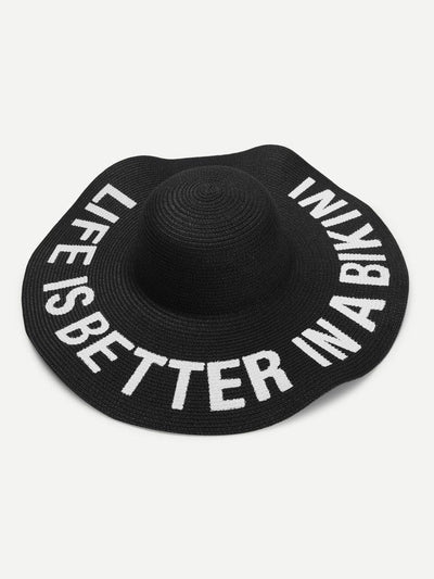 Letter Print Wide Brim Straw Hat-accessories-Des Mess