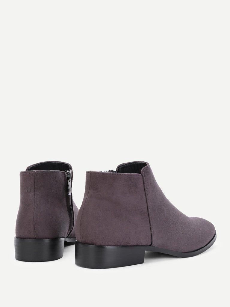 Side Zipper Suede Flat Boots-shoes-Des Mess
