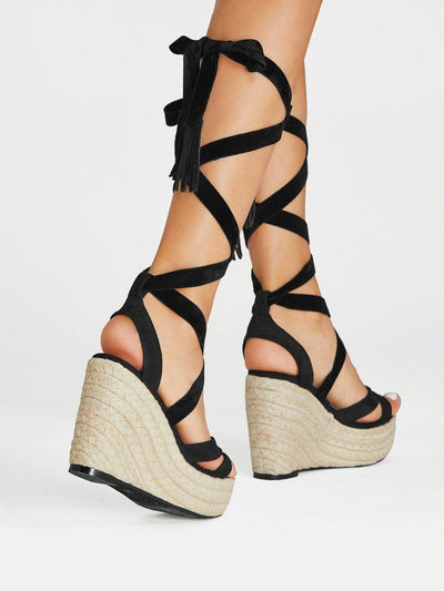 Criss Cross Lace Up Espadrille Wedges-shoes-Des Mess