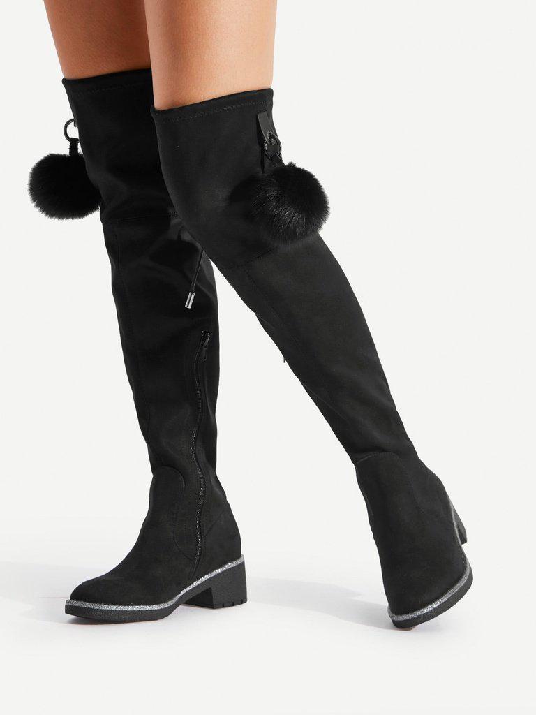 Pom Pom Decorated Over The Knee Boots-shoes-Des Mess