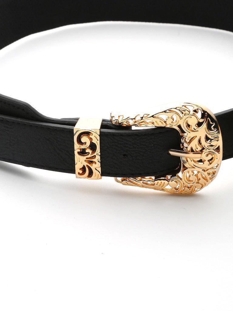 Gold Hollow Out Trim Double Buckle Belt-accessories-Des Mess