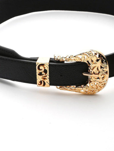 Gold Hollow Out Trim Double Buckle Belt-accessories-Des Mess