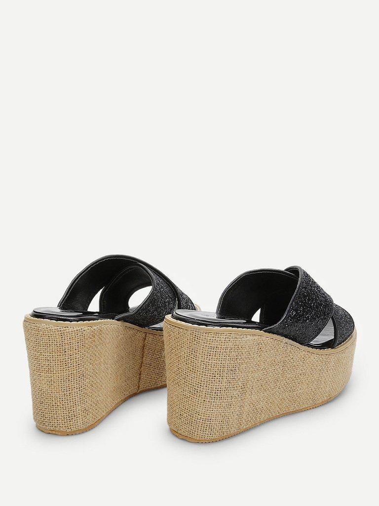 Glitter Criss Cross Design Wedge Sandals-shoes-Des Mess
