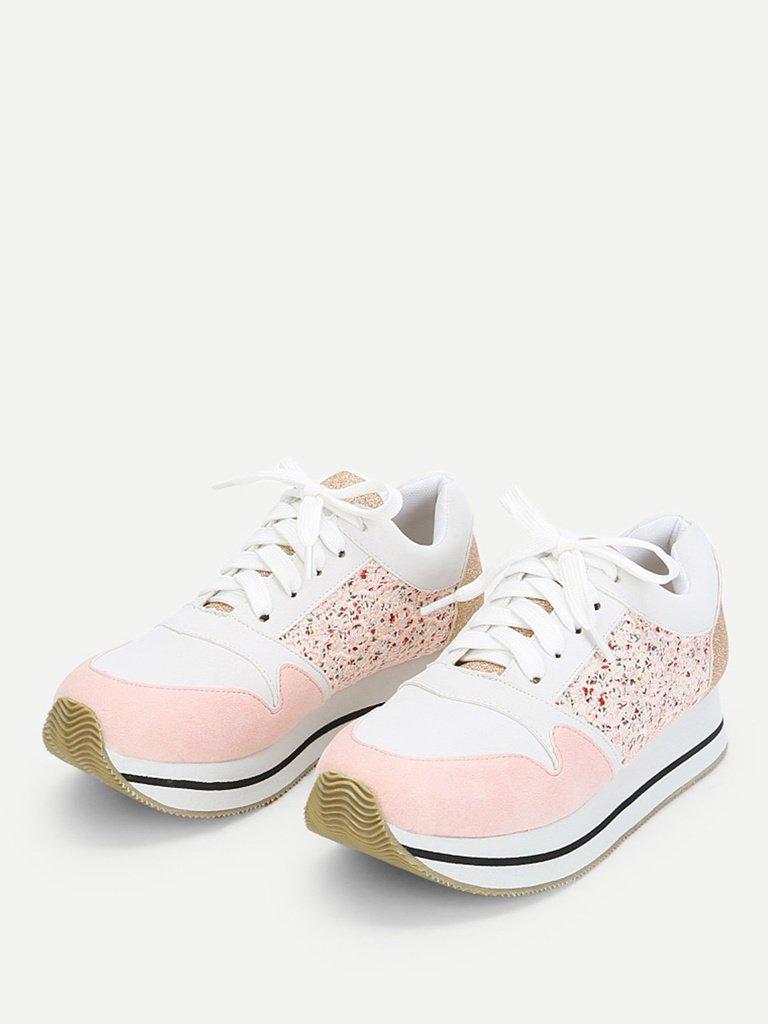 Flower Lace Panel Lace Up Trainers-shoes-Des Mess