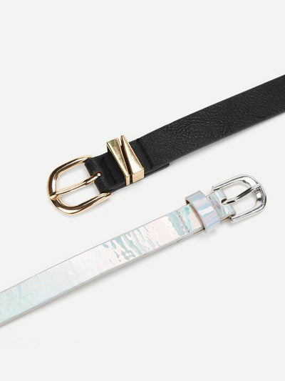 Buckle Design PU Belt Set 2Pcs-accessories-Des Mess