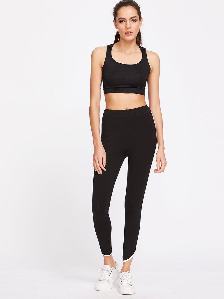 Contrast Binding Curved Hem Leggings-bottom-Des Mess