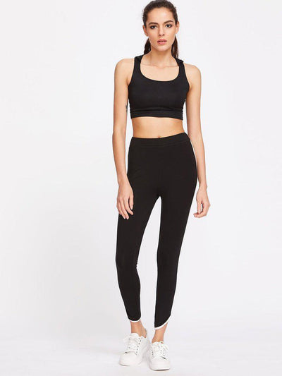 Contrast Binding Curved Hem Leggings-bottom-Des Mess