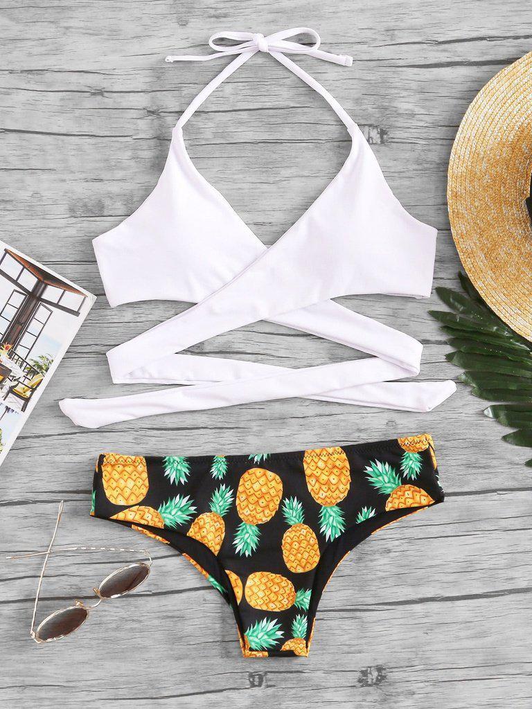 Pineapple Print Wrap Bikini Set-swimwear-Des Mess