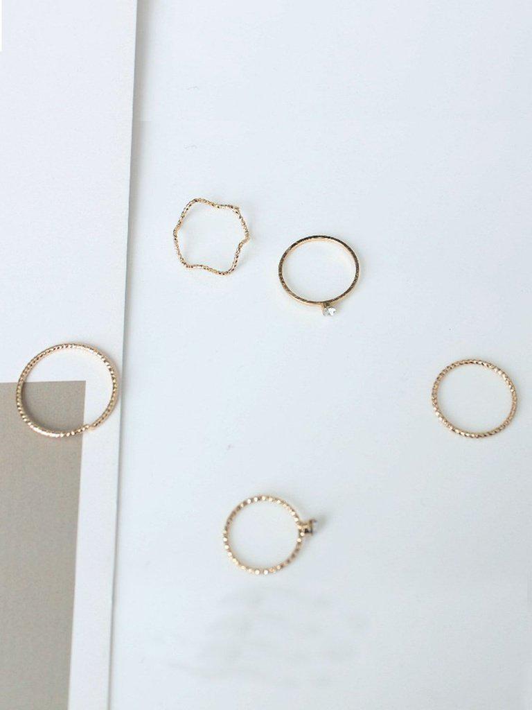 Wave Detail Skinny Ring Set 5pcs-jewelry-Des Mess