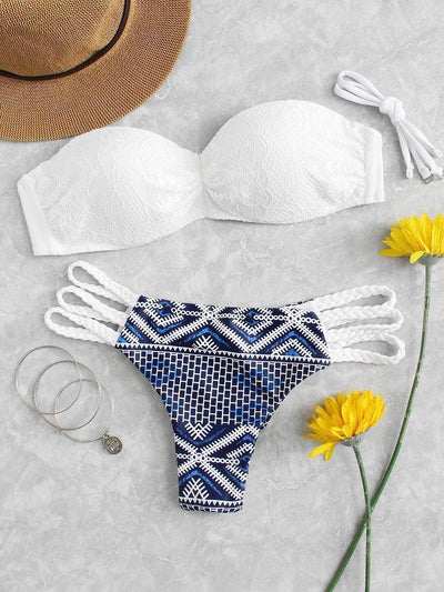 Lace Overlay Geometric Pattern Bikini Set-swimwear-Des Mess