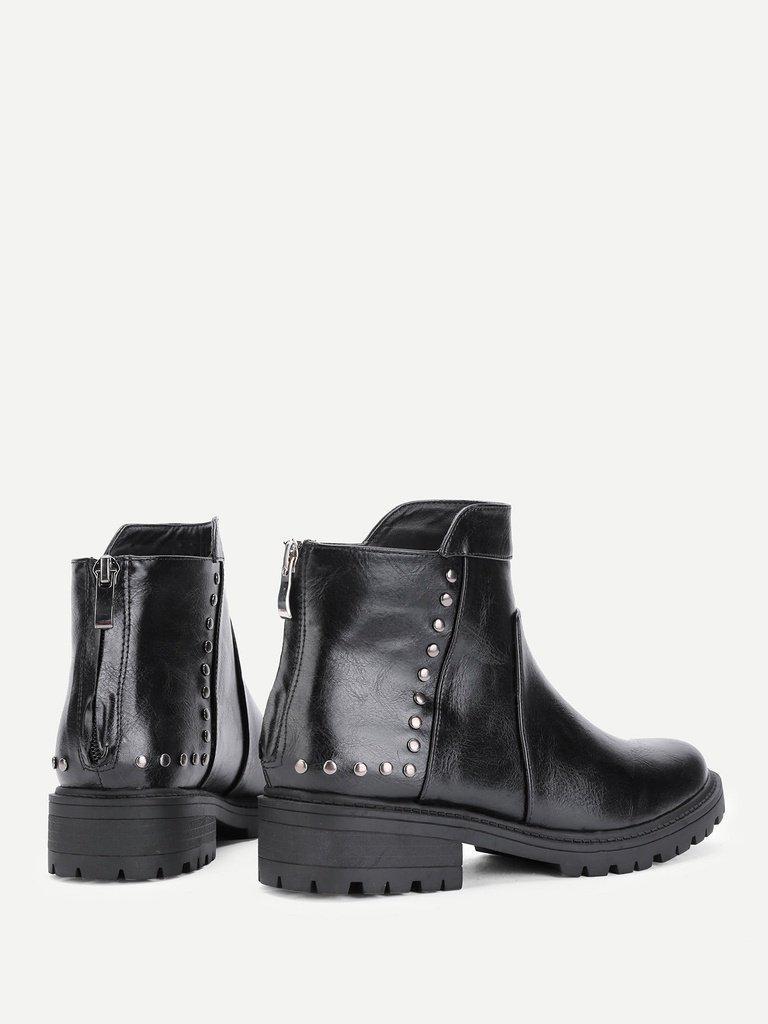 Studded Detail Back Zipper Ankle Boots-shoes-Des Mess