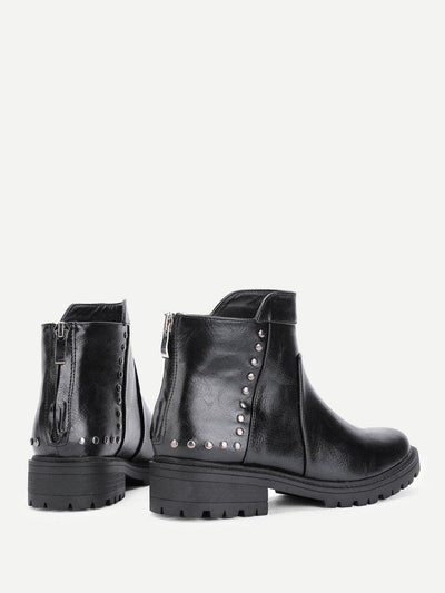 Studded Detail Back Zipper Ankle Boots-shoes-Des Mess